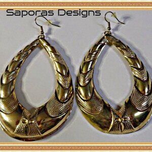 Large Tear Drop Design Gold Tone Dangle Earrings Hip Hop Style For Women/Teen